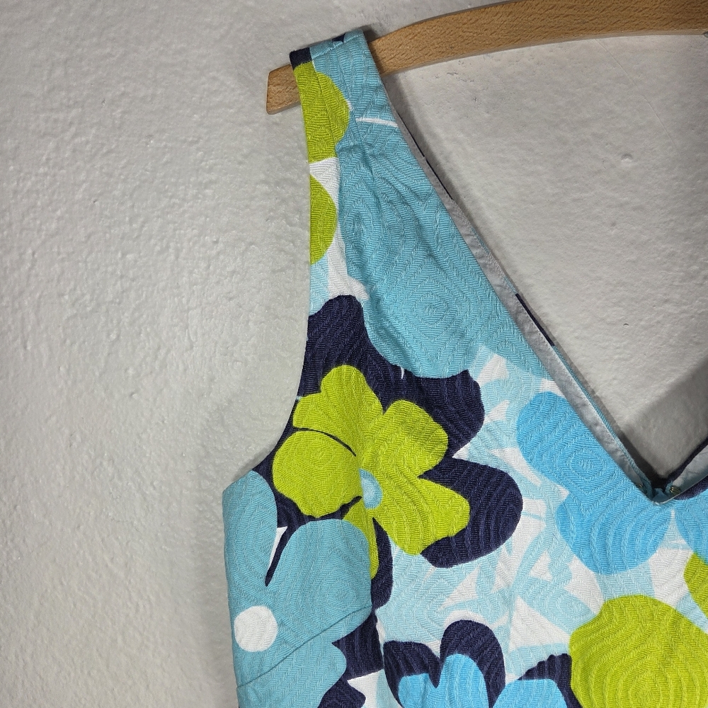 Lilly Pulitzer Kiki Shorely Shift Dress Size 12 Blue Pop Floral Jacquard V-Neck - Picture 3 of 13